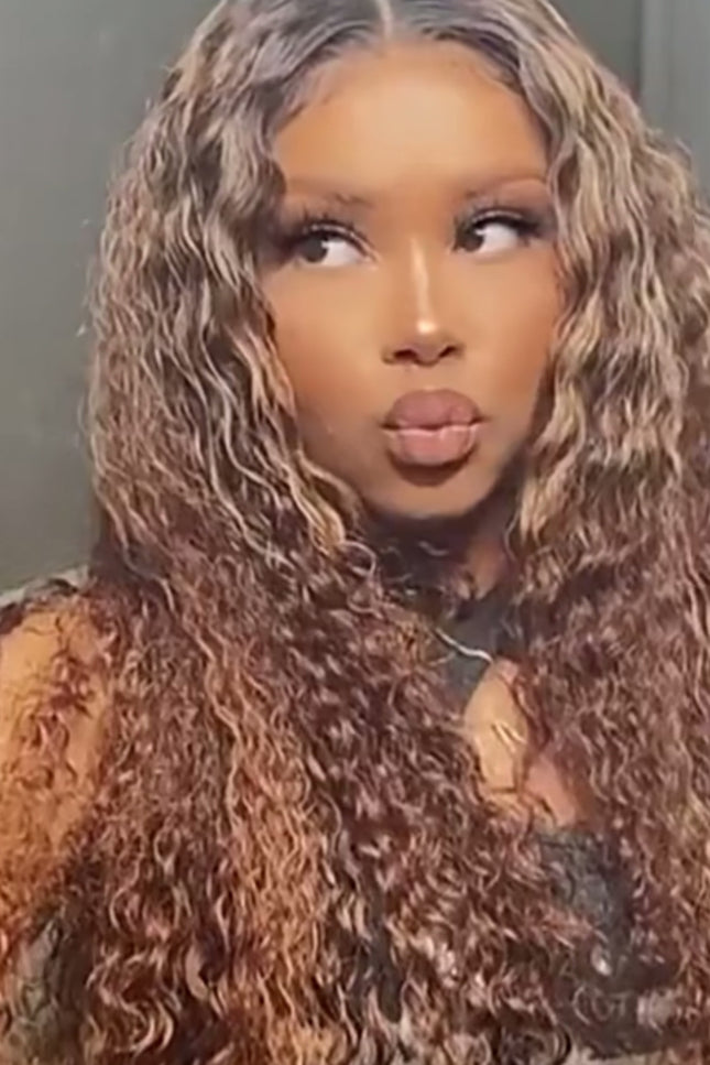 13x4 Highlight Curly Lace Front Wig – Honey Blonde Deep Wave Human Hair Wig