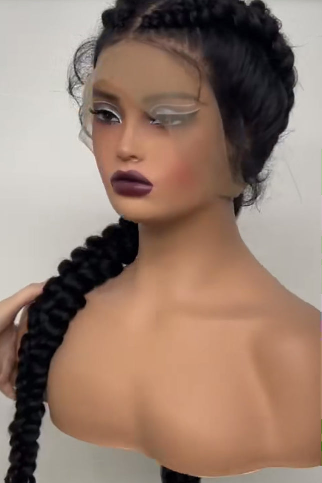 Natural Twisted Braided Lace Wig – 30” Synthetic Full Lace, Hand-Braided Look